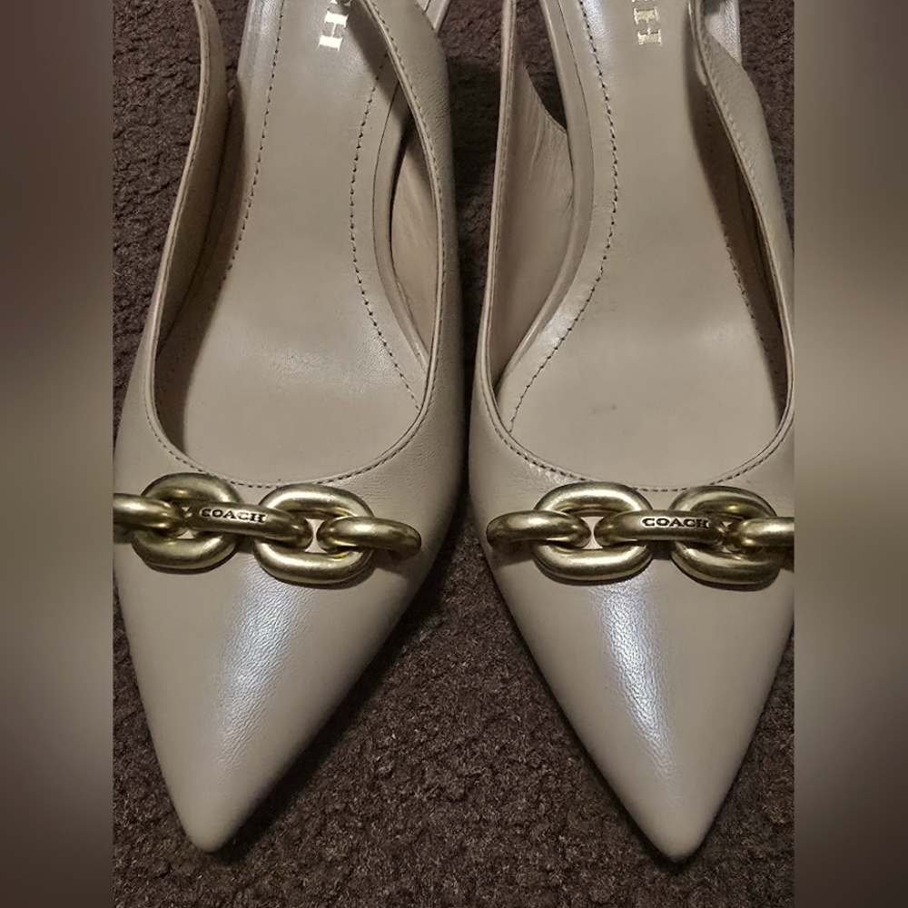 Used Coach Sadie leather slingback pump size 9.5 color: beechwood - Picture 3 of 7